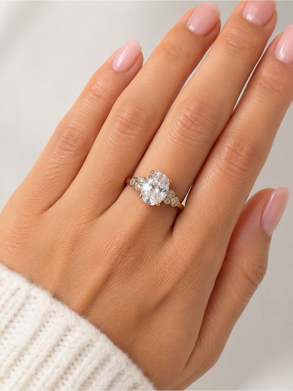 Sparkling Oval Cut Statement Ring Size 7 | Gold Tone Vintage Inspired Ring